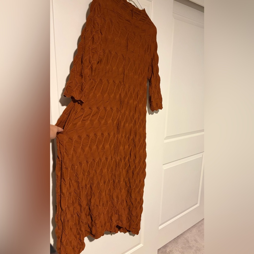 Elegant Rust Orange Brown Textured Women's Dress - Picture 5 of 7